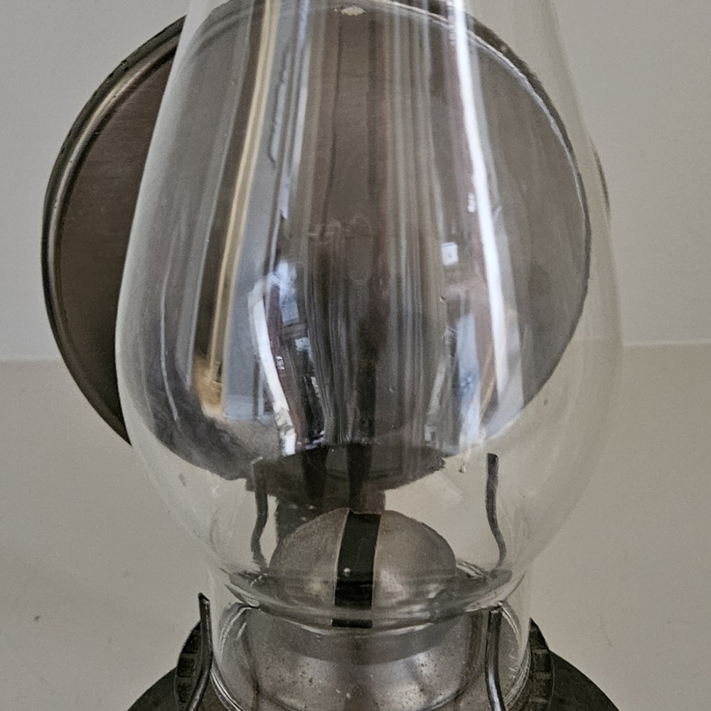 Vintage Wall Mount Hurricane Lamp With Glass Globe.